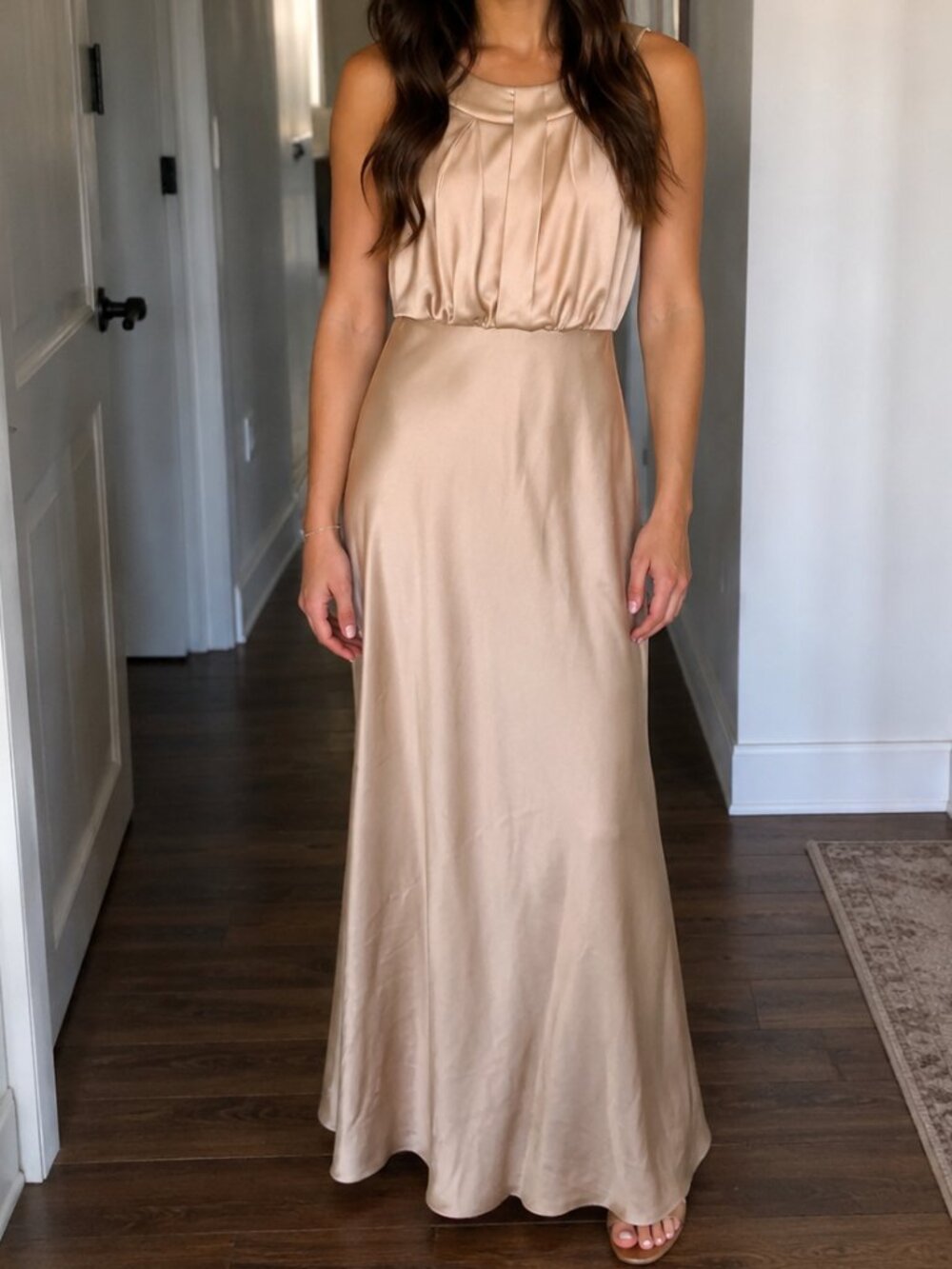 Calvin Klein Satin Maxi Dress in Champagne Beige